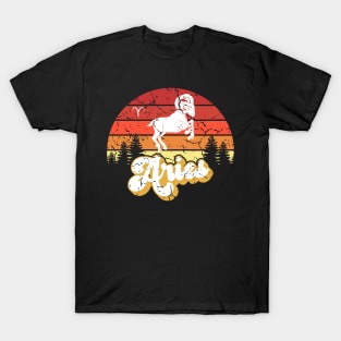 Aries Zodiac Sign - Distressed Retro Sunset T-Shirt